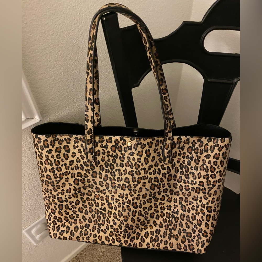 Vegan leather leopard tote